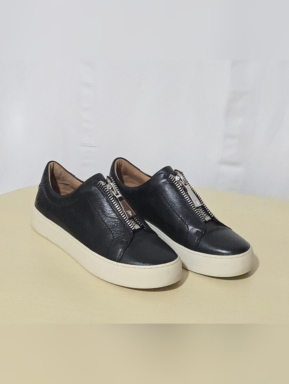 Frye Black Lena Zip Low Sneakers - Chunky Flatform Sole - Moto-Inspired - Size 6